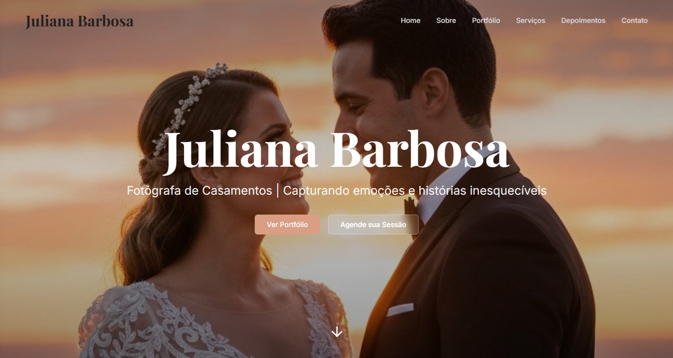 Portfólio Online para fotógrafa de casamentos com galeria de fotos
